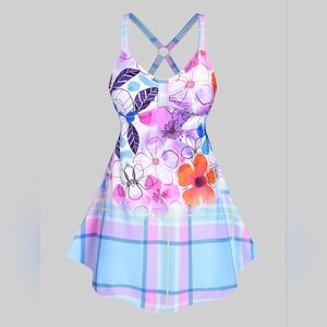Floral plaid tankini swimsuit set